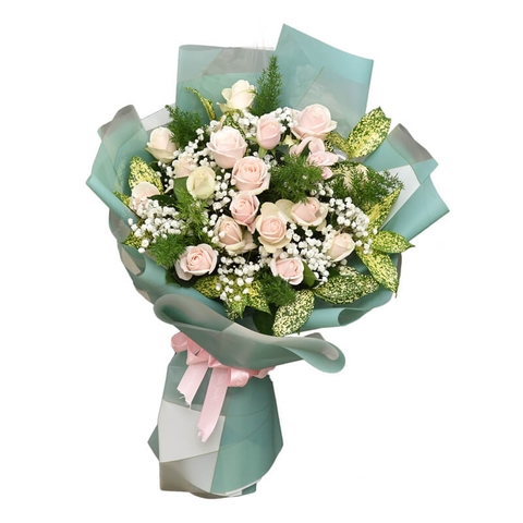 Bó hoa hồng kem 19 bông